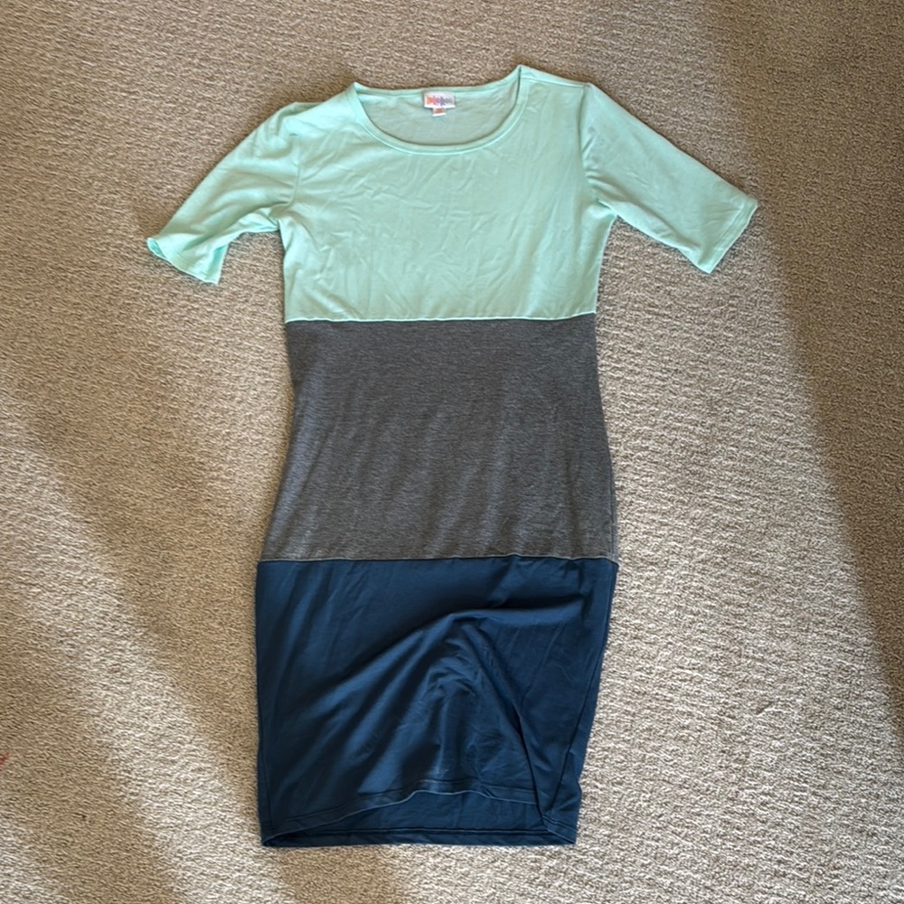 Lula Roe Colorblock Women's Dress - Mint, Gray, and Navy